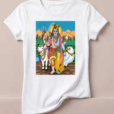 Digital drawing of Lord Harihara featuring Shiva and Vishnu in vibrant colors — printed on a women's shirt