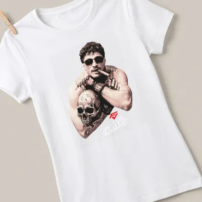 Vintage illustration of a muscular man with a skull, featuring the text 'Quillan Salkilld The Smoker' — printed on a women's shirt