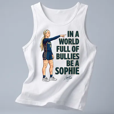 Illustrative design featuring a volleyball player with inspirational text against a navy blue background — printed on a tank top
