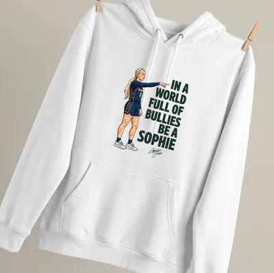 Illustrative design featuring a volleyball player with inspirational text against a navy blue background — printed on a unisex hoodie