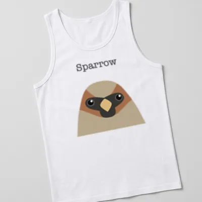 Kawaii design of a cute sparrow with a charming expression — printed on a tank top