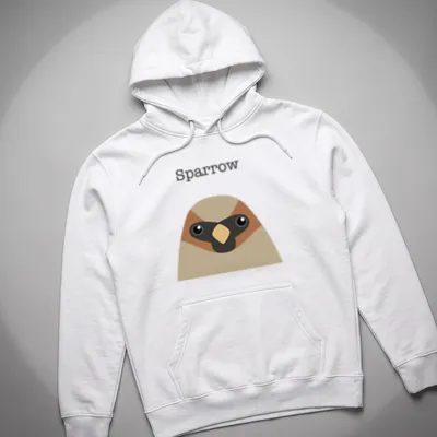 Kawaii design of a cute sparrow with a charming expression — printed on a unisex hoodie