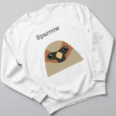 Kawaii design of a cute sparrow with a charming expression — printed on a unisex sweatshirt