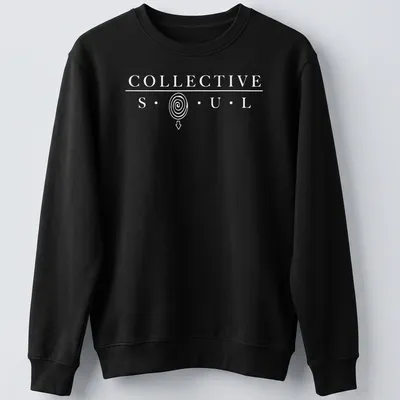 Modern minimalist Collective Soul t-shirt with spiral arrow and bold lettering — printed on a unisex sweatshirt