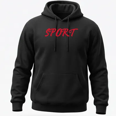 Bold red Sport t-shirt with the text 'SPORT Sport Sport' in script — printed on a unisex hoodie