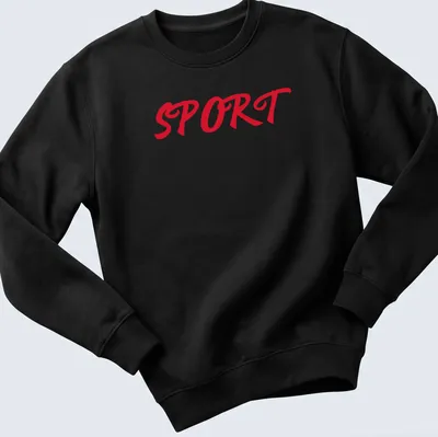 Bold red Sport t-shirt with the text 'SPORT Sport Sport' in script — printed on a unisex sweatshirt
