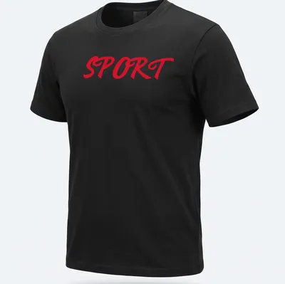 Bold red Sport t-shirt with the text 'SPORT Sport Sport' in script