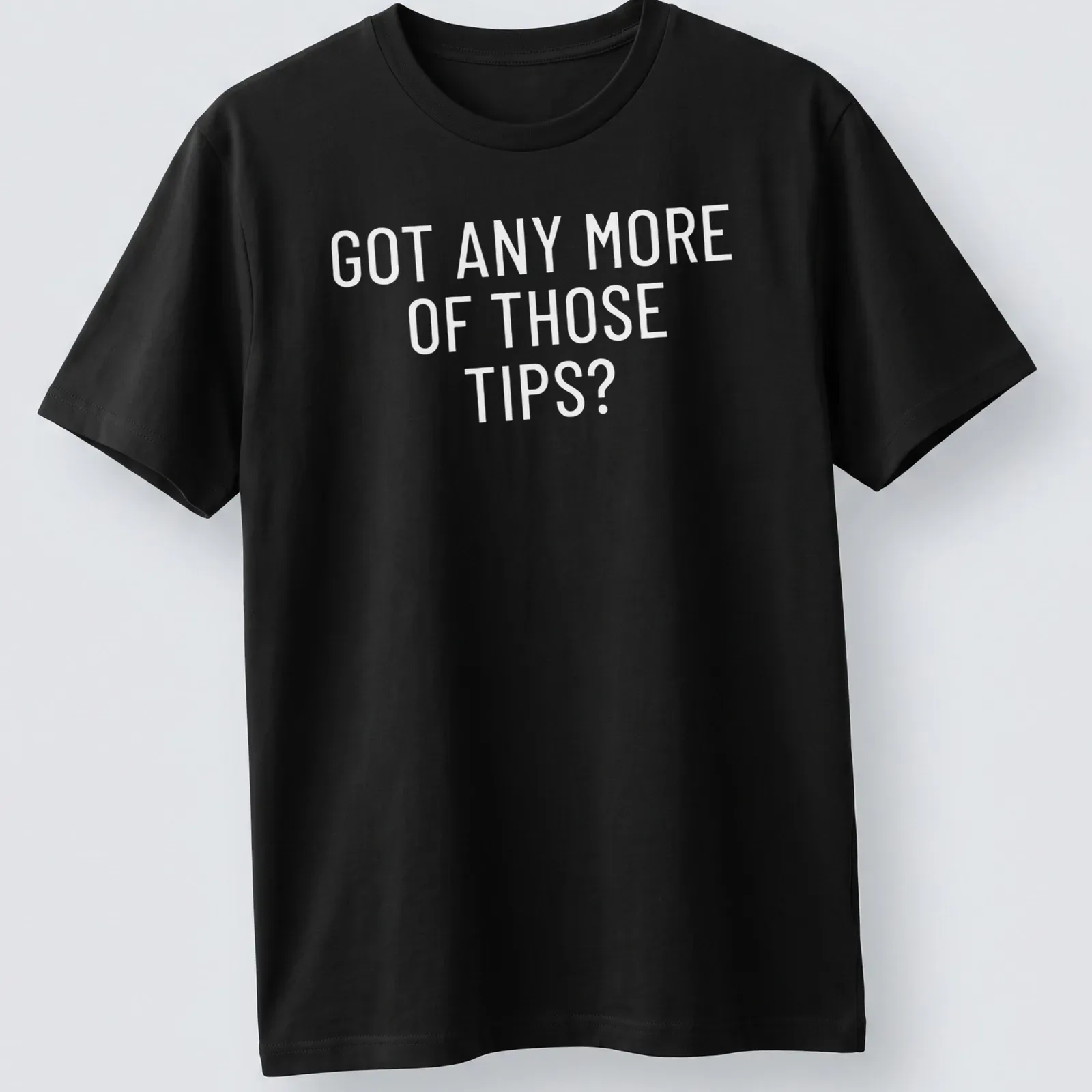 Black and white t-shirt with humorous sports betting phrase — printed on a unisex t-shirt