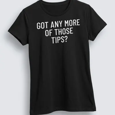 Black and white t-shirt with humorous sports betting phrase — printed on a women's shirt