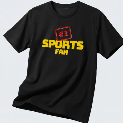 Bold typography t-shirt for sports lovers with #1 SPORTS FAN text