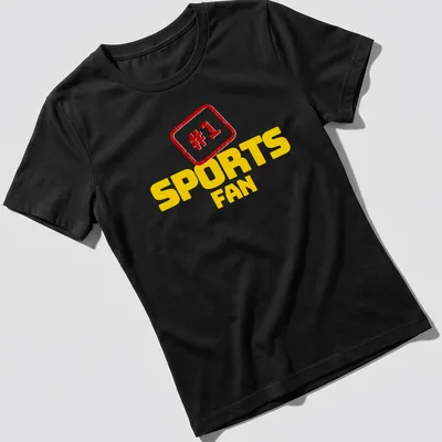 Bold typography t-shirt for sports lovers with #1 SPORTS FAN text — printed on a women's shirt