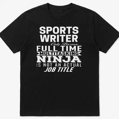 Illustration of a sports writer engaged in writing with a notebook and pen.