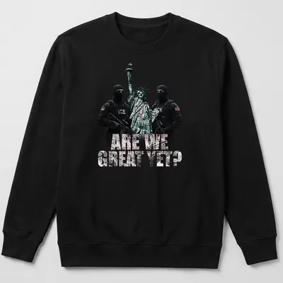 Grunge print of Statue of Liberty with ICE agents surrounding bold text — printed on a unisex sweatshirt
