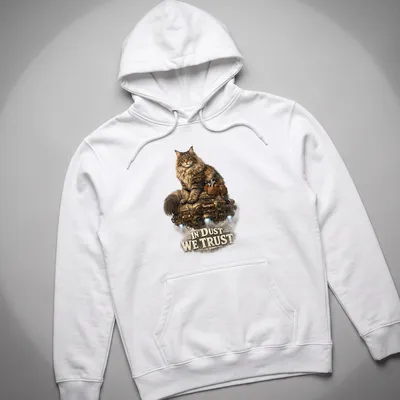 Realistic Steampunk cat piloting a mechanical hovercraft with intricate details — printed on a unisex hoodie