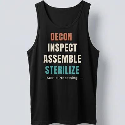 Modern typography shirt honoring Sterile Processing Technicians — printed on a tank top