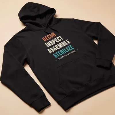 Modern typography shirt honoring Sterile Processing Technicians — printed on a unisex hoodie