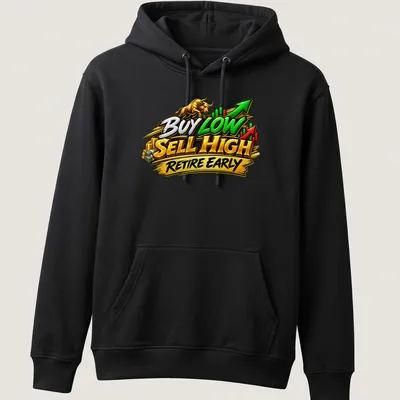 Bold typography on a stock trading theme featuring a bull and vibrant colors — printed on a unisex hoodie