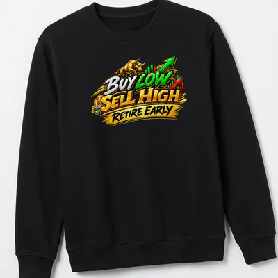 Bold typography on a stock trading theme featuring a bull and vibrant colors — printed on a unisex sweatshirt