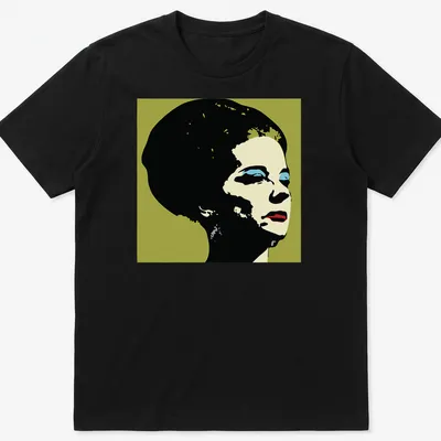 Pop art portrait of Liz Collins in bold colors including black, cream, blue, green, and red.