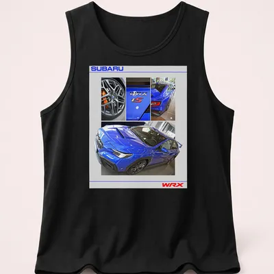 Photographic print of a blue Subaru WRX tS sports car with bold lettering. — printed on a tank top