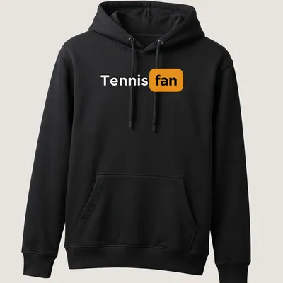 Bold typography Tennis Fan t-shirt in black, orange, and white. — printed on a unisex hoodie