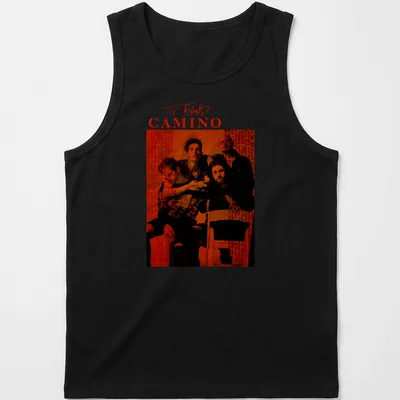 Modern graphic t-shirt featuring The Band CAMINO in red and black — printed on a tank top