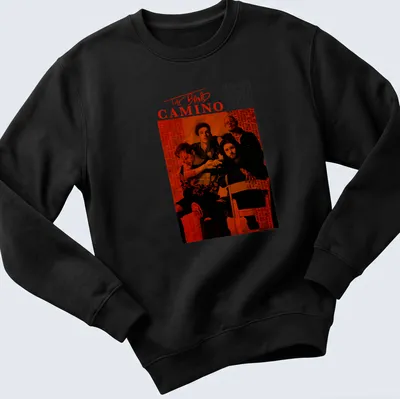 Modern graphic t-shirt featuring The Band CAMINO in red and black — printed on a unisex sweatshirt