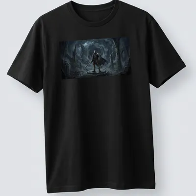 Dark Souls t-shirt featuring an armored knight and the text 'You Died' in fantasy dark art style