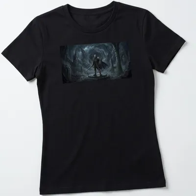Dark Souls t-shirt featuring an armored knight and the text 'You Died' in fantasy dark art style — printed on a women's shirt