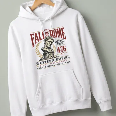Vintage distressed t-shirt with Roman bust and farewell tour text — printed on a unisex hoodie