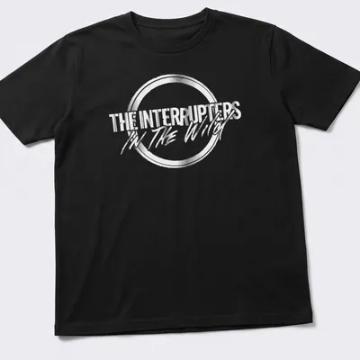 Metallic lettering of The Interrupters In The Wild shirt in silver and black