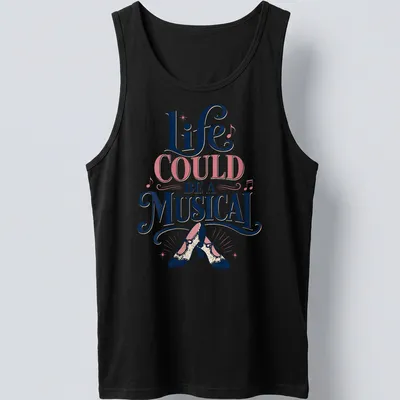 Vintage typography shirt featuring high-heeled shoes and musical quote — printed on a tank top
