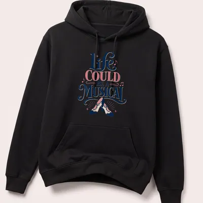 Vintage typography shirt featuring high-heeled shoes and musical quote — printed on a unisex hoodie