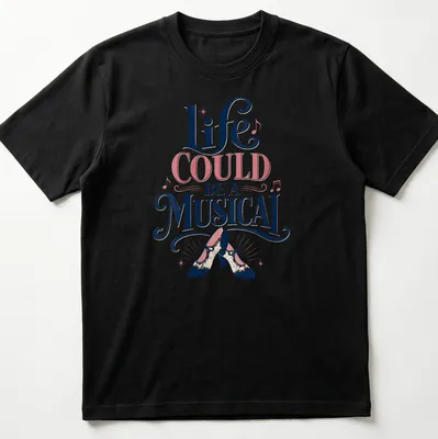 Vintage typography shirt featuring high-heeled shoes and musical quote