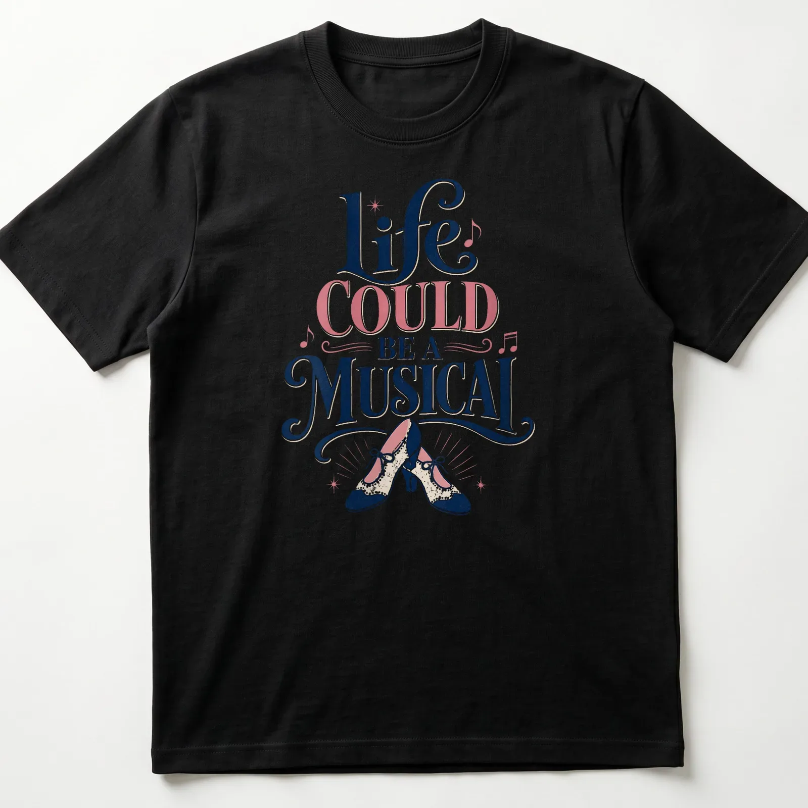 Vintage typography shirt featuring high-heeled shoes and musical quote — printed on a unisex t-shirt