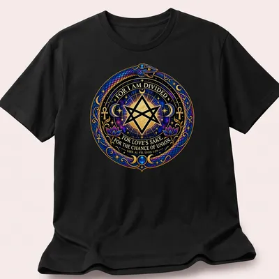 Intricate Thelemic symbol with snake and stars and detailed text
