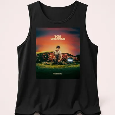 Vibrant surreal Tom Grennan t-shirt with colorful text and design — printed on a tank top