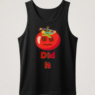 Kawaii cartoon tomato with the text 'Did It' in playful font — printed on a tank top