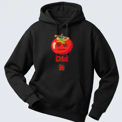 Kawaii cartoon tomato with the text 'Did It' in playful font — printed on a unisex hoodie