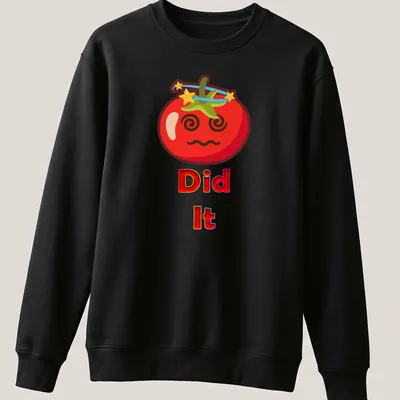 Kawaii cartoon tomato with the text 'Did It' in playful font — printed on a unisex sweatshirt