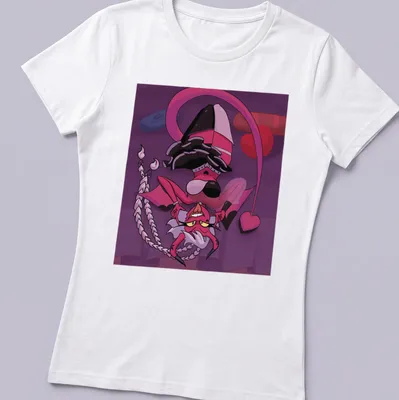 Colorful cartoon T-shirt featuring Valentine Verosika with bold lettering — printed on a women's shirt
