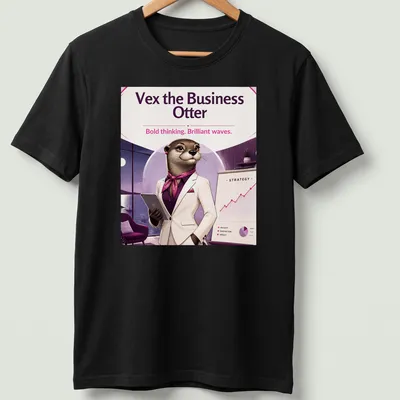Business otter illustration with text on a colorful T-shirt