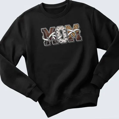 Leopard print mom t-shirt featuring baseball motifs in vintage style — printed on a unisex sweatshirt