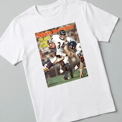 Vintage magazine cover design featuring Walter Payton, in red, white, blue, and orange hues.