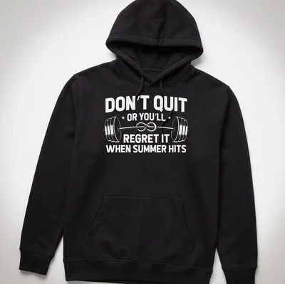 Bold typography t-shirt with the text 'Don't Quit or You'll End Up Like a Cucumber' for gym-goers — printed on a unisex hoodie