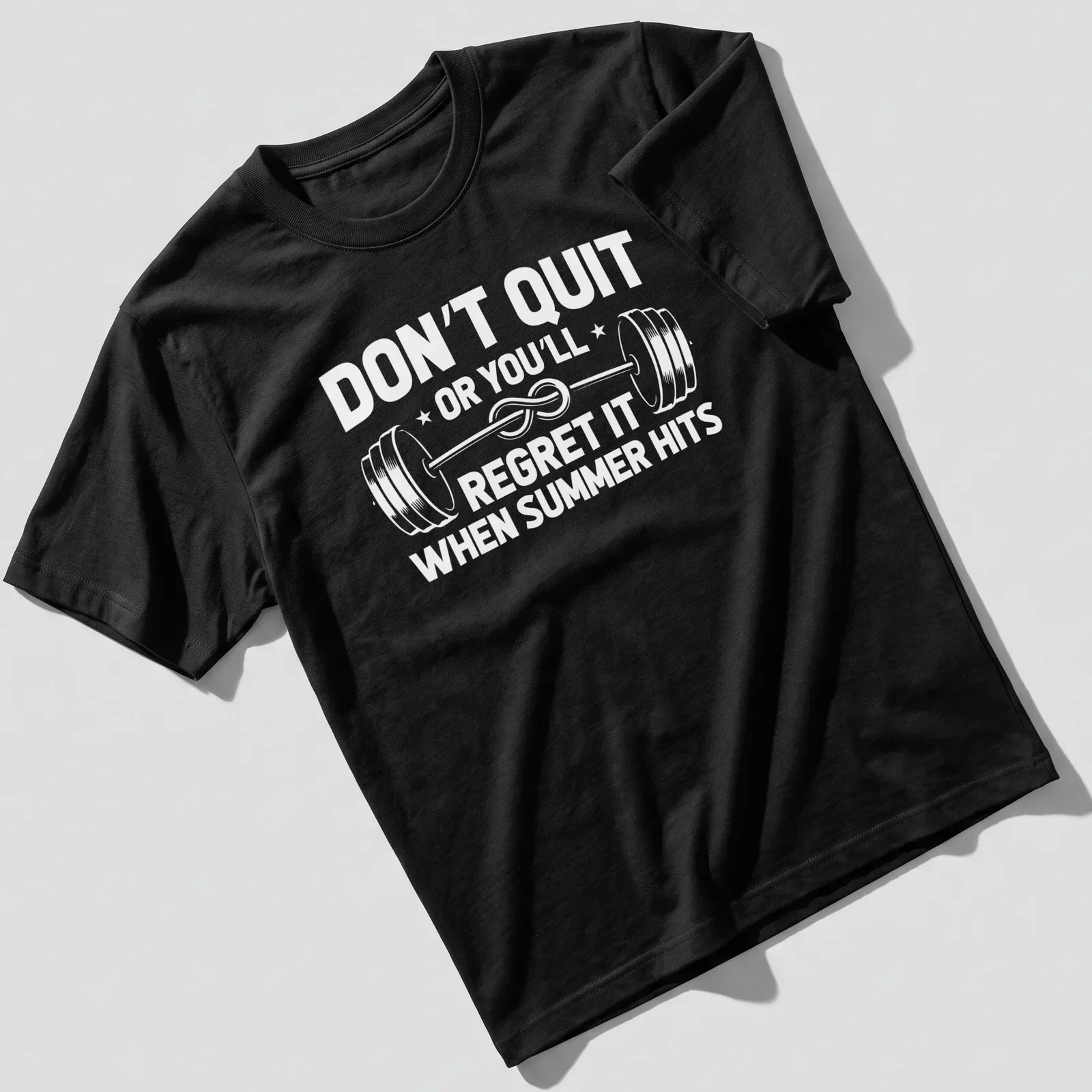 Bold typography t-shirt with the text 'Don't Quit or You'll End Up Like a Cucumber' for gym-goers — printed on a unisex t-shirt