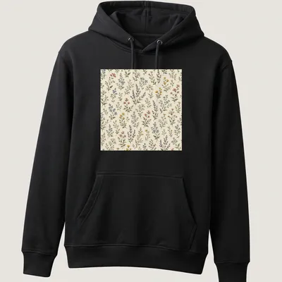 Vintage wildflower meadow pattern in pastel colors — printed on a unisex hoodie