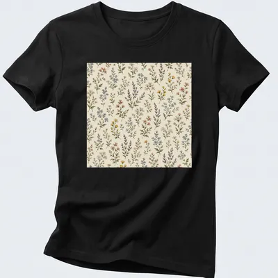 Vintage wildflower meadow pattern in pastel colors — printed on a women's shirt