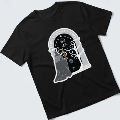 Wizard with staff surrounded by mystical symbols in black and gray illustration