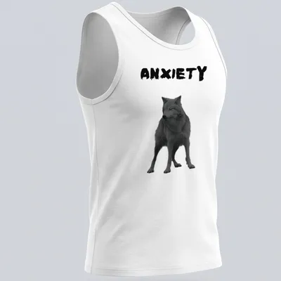 Realistic wolf print with the word ANXIETY in black and gray — printed on a tank top